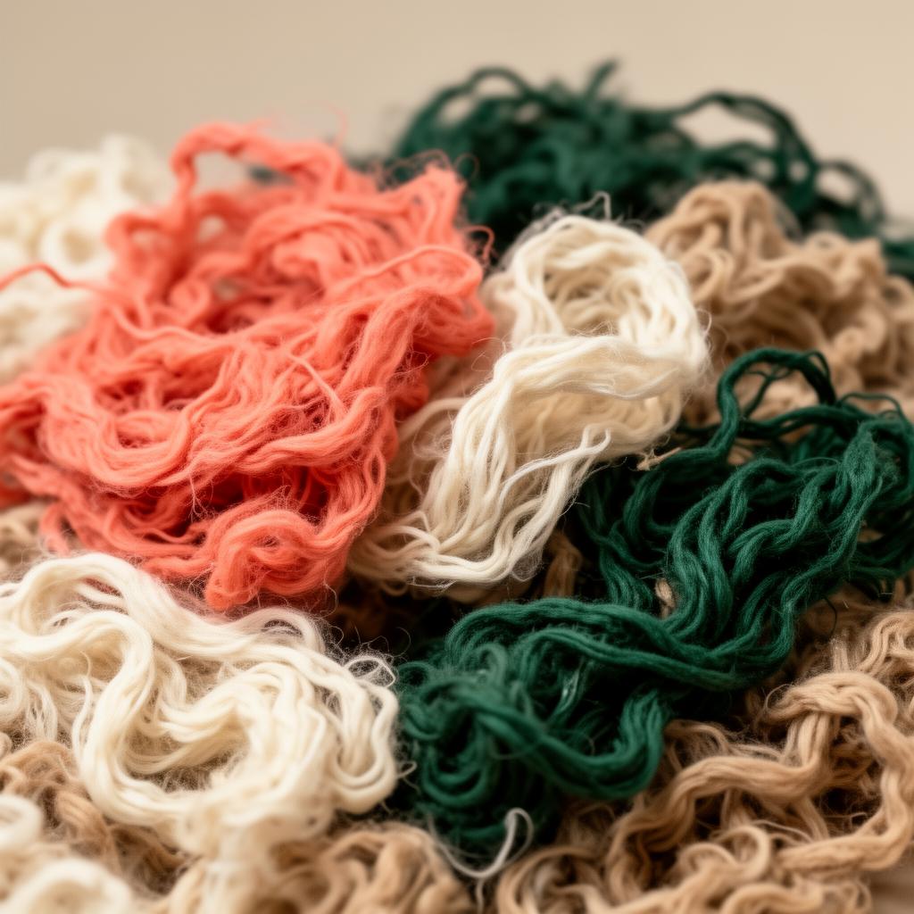 Tangle of recycled cotton, wool and synthetic fibers